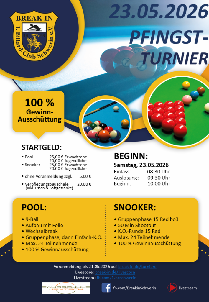 Plakat Pool Snooker Turnier Pfingsten 2026